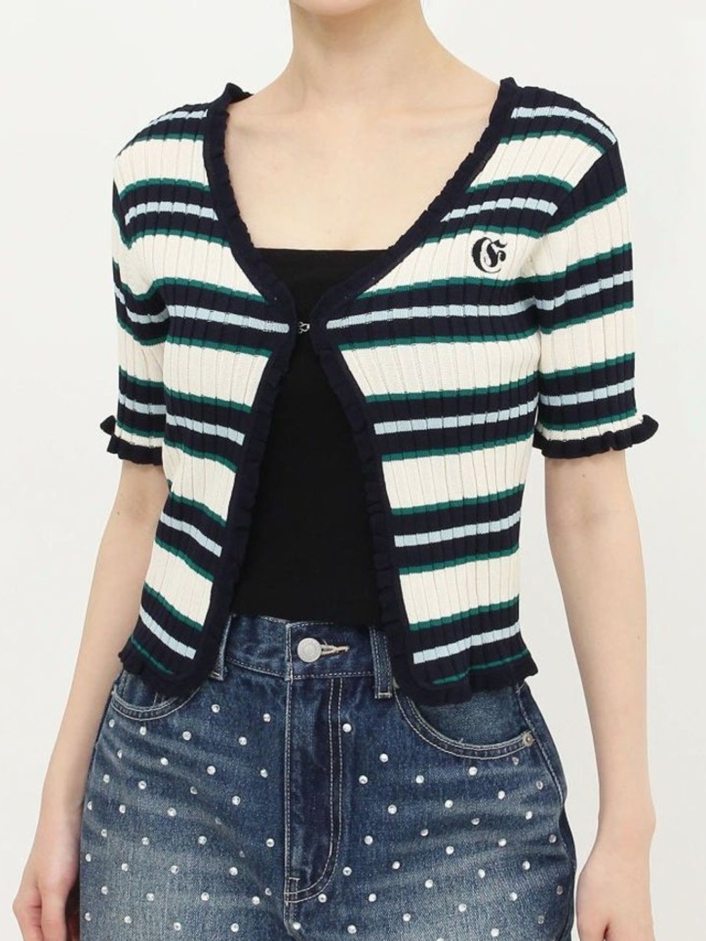 EVRIS One-point frill knit cardigan